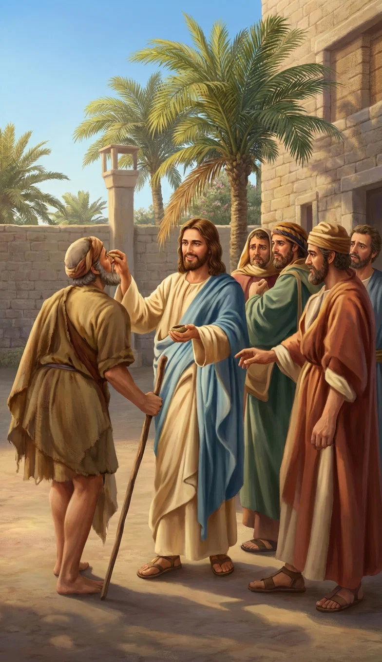 “Christ anointed the eyes of a blind man.”