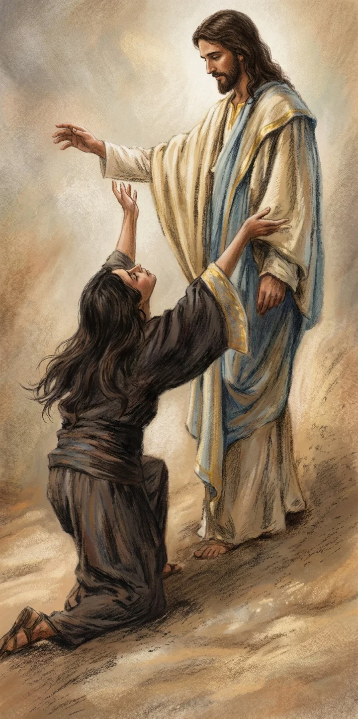 “With bitter tears confessed her sins.”