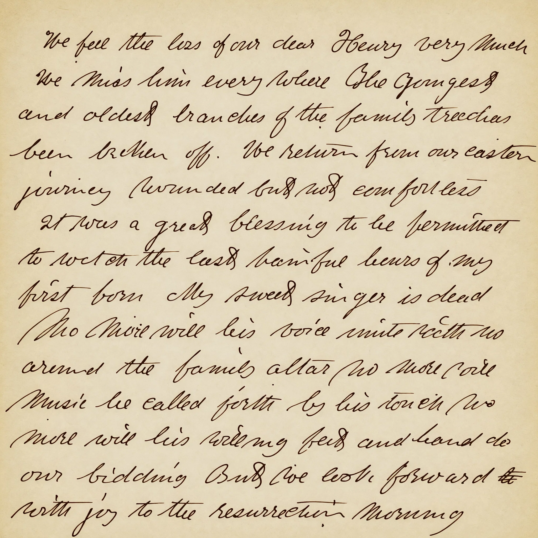 Facsimile (slightly reduced) of portion of a page written by Mrs. White shortly after the death of her first-born, Henry N. White, Dec. 8, 1863.