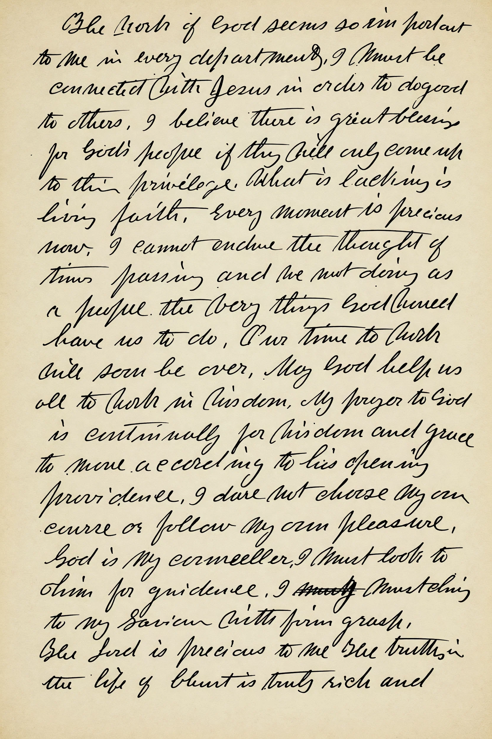 Photographic facsimile of a page from a letter written by Mrs. White from Oakland, Cal., May 12, 1876, to her husband while he was in attendance at Eastern camp meetings.