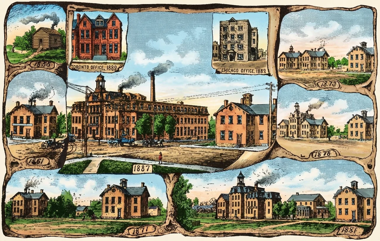 Review and Herald Buildings, Showing the Growth of This Institution from 1855 to 1881