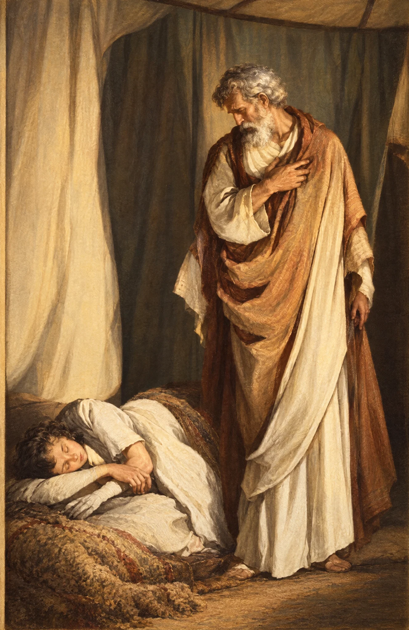 ABRAHAM VIEWING HIS SLEEPING SON
“For a moment the father looked upon the dear face of his son, then turned tremblingly away.”