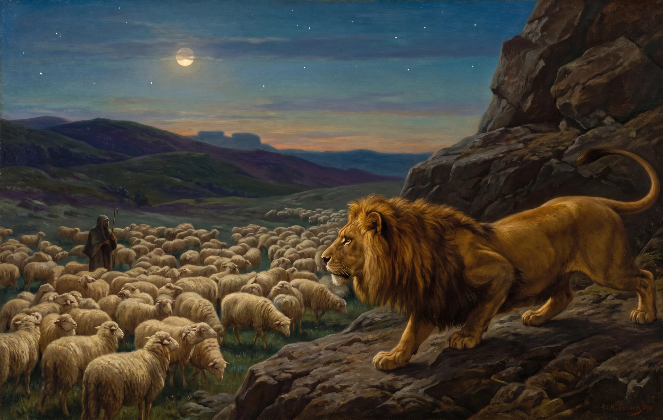 GUARDING THE FLOCK BY NIGHT

The Chief shepherd declares: “I will save my flock, and they shall no more be a prey”; “neither shall the beast of the land devour them.”