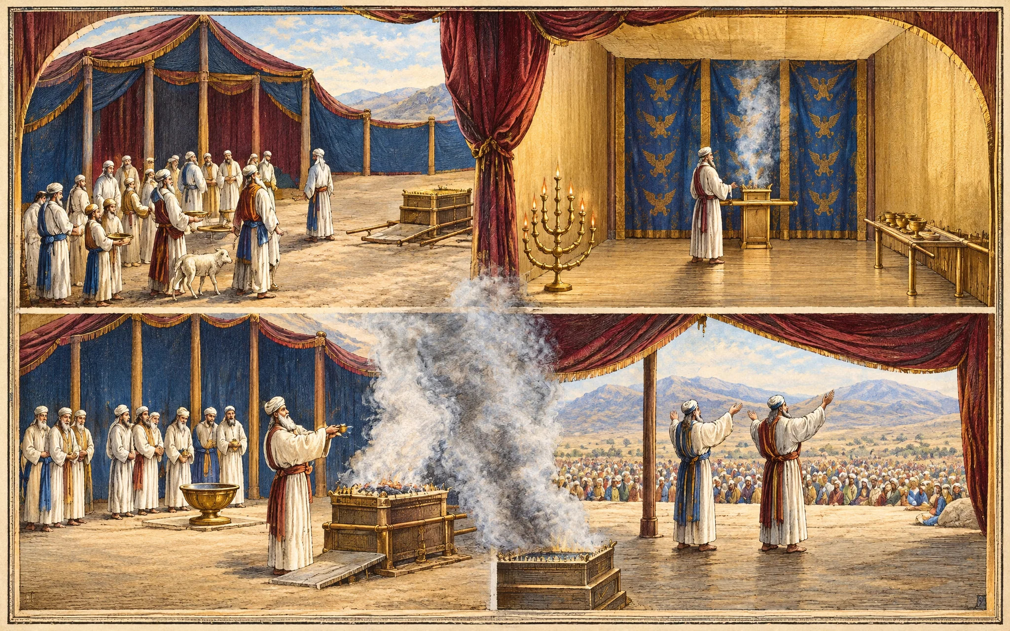 THE DAILY SACRIFICE
I. The Court of the Tabernacle
II. The Holy Place
III. The Offering of the Sacrifice
IV. Blessing the People