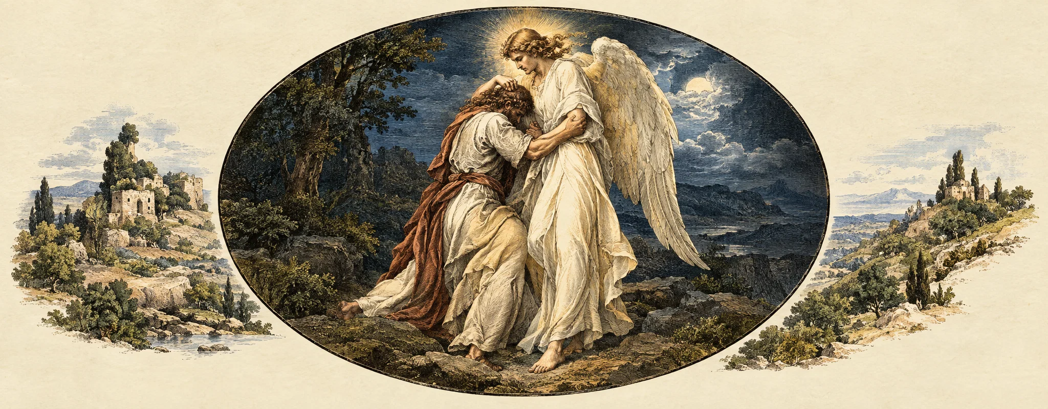 “All penitent and broken, he clung to the angel.”