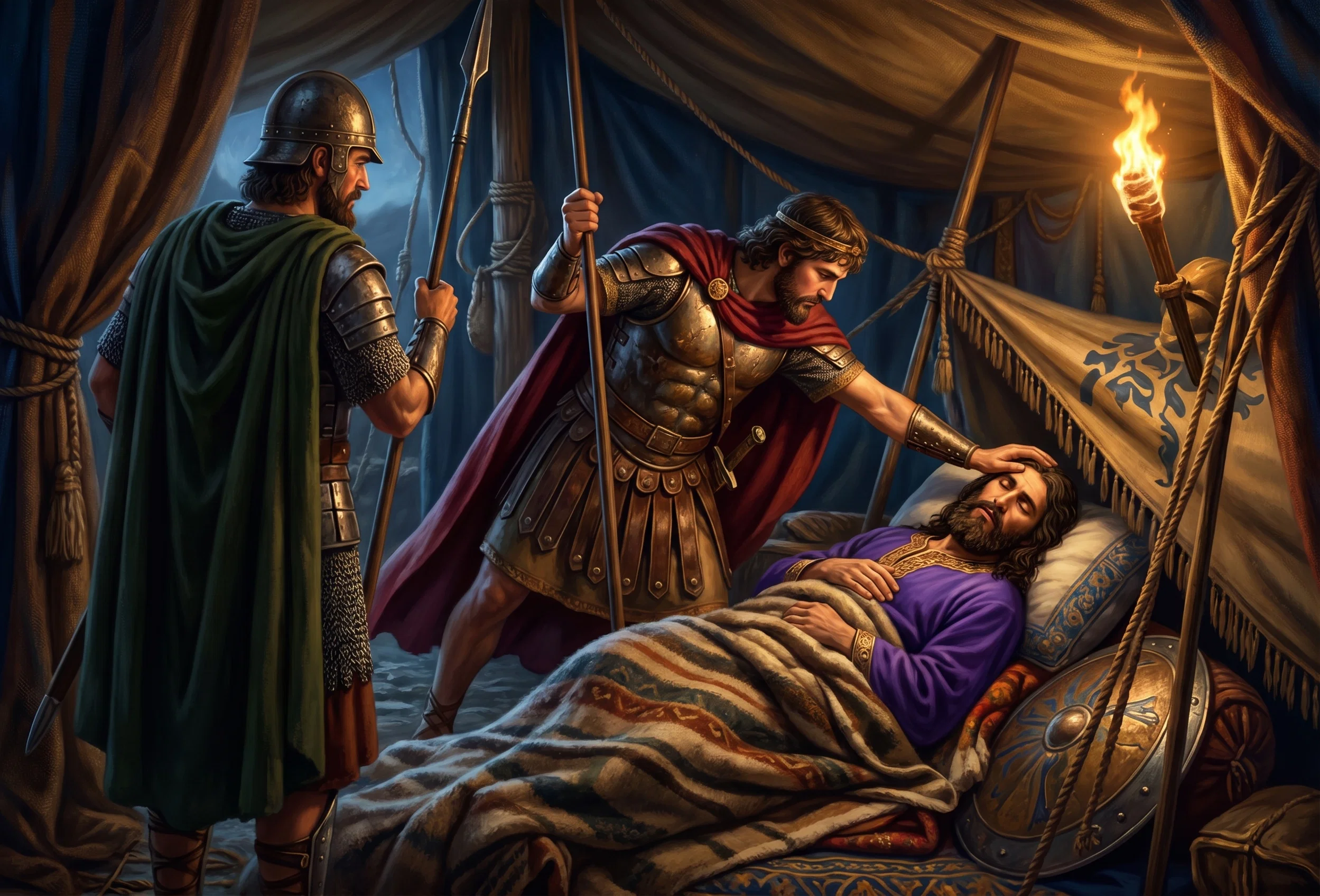 DAVID FINDS SAUL ASLEEP. “Destroy him not: for who can stretch forth his hand against the Lord’s anointed, and be guiltless?”