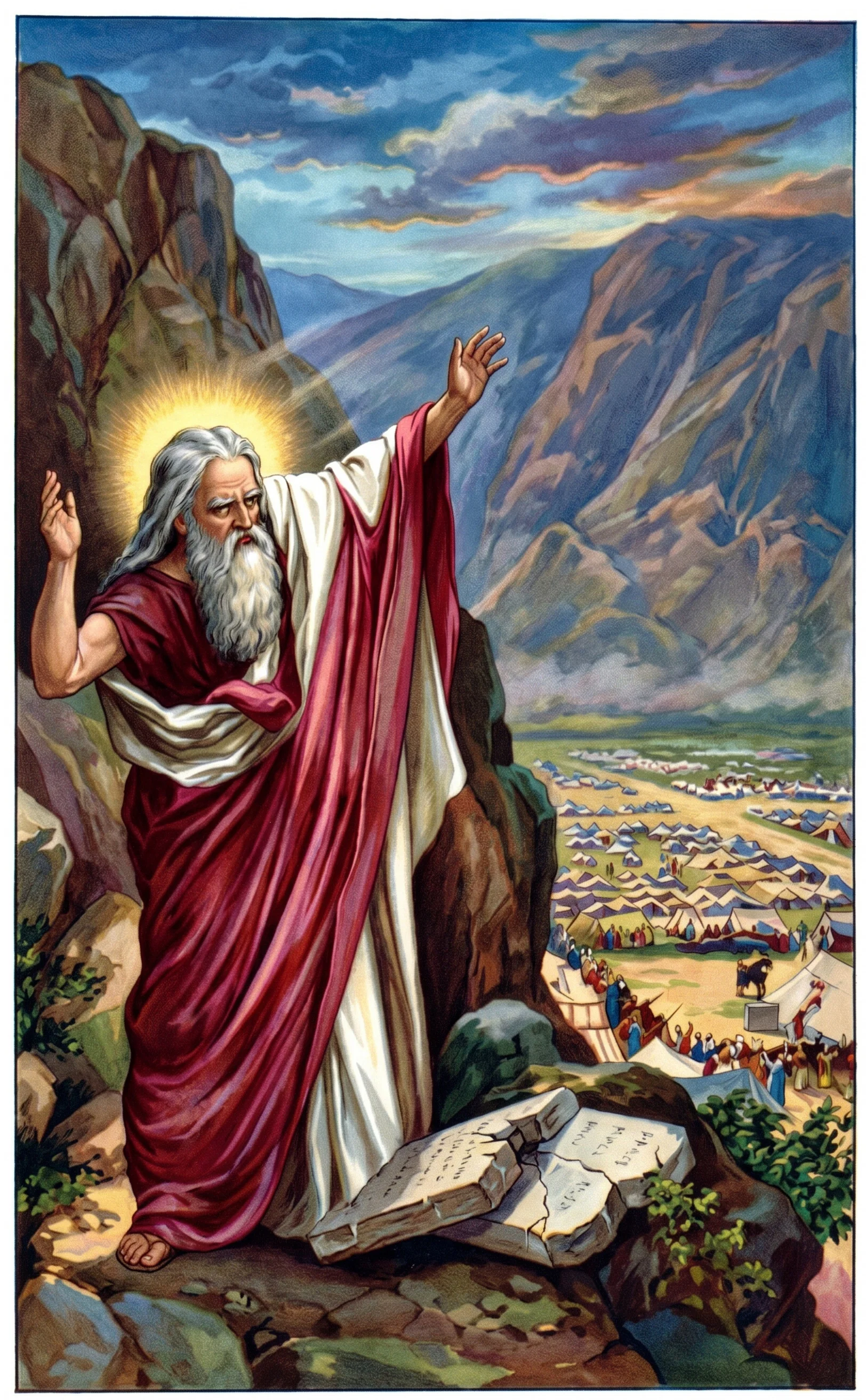 MOSES BREAKING THE TABLES
“To show his abhorrence of their crime, he threw down the tables of stone, and they were broken in the sight of all the people.”