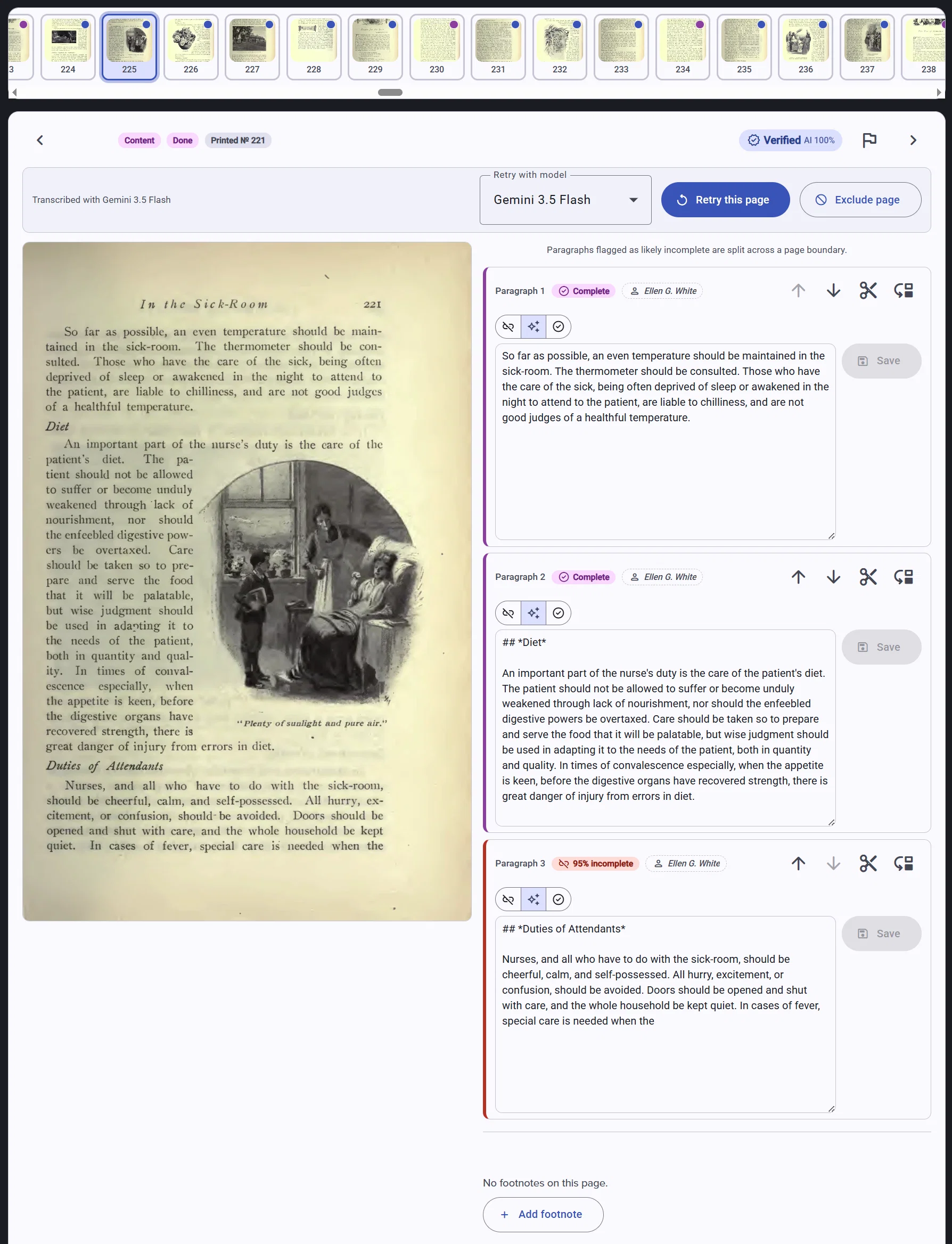 Book digitization and verification workspace