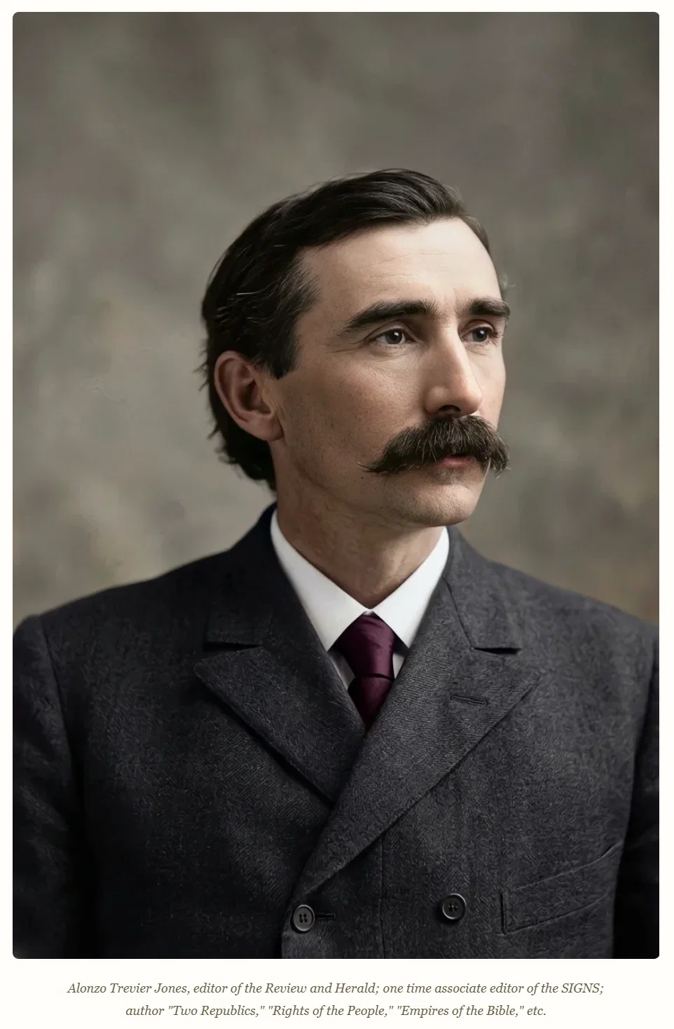 Restored portrait of Ellet Joseph Waggoner, with original caption